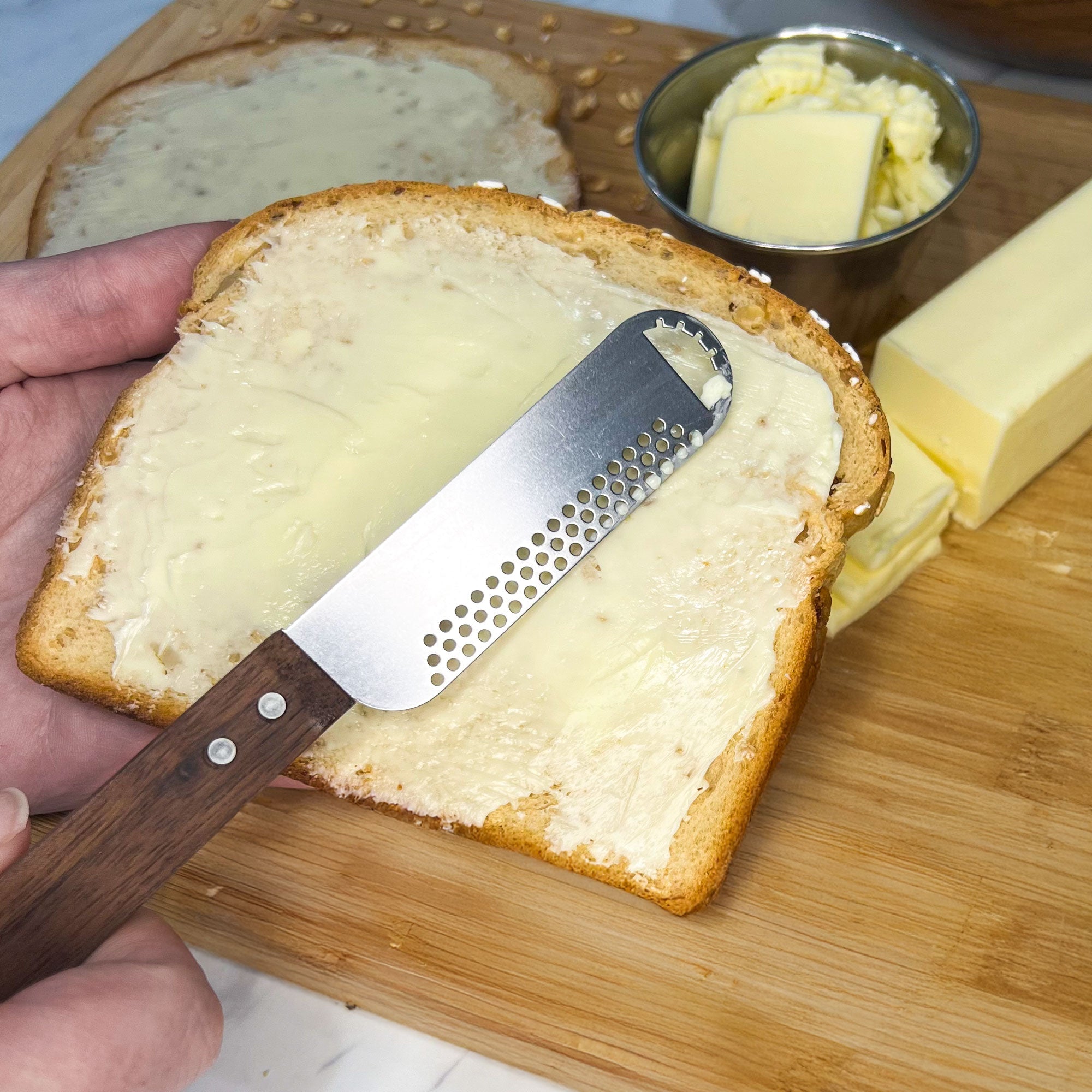 Butter Blade with Walnut Wood Handle - Multi-Functional Stainless Steel Butter Spreader and Curler - Perfect for Effortless Spreading and Slicing