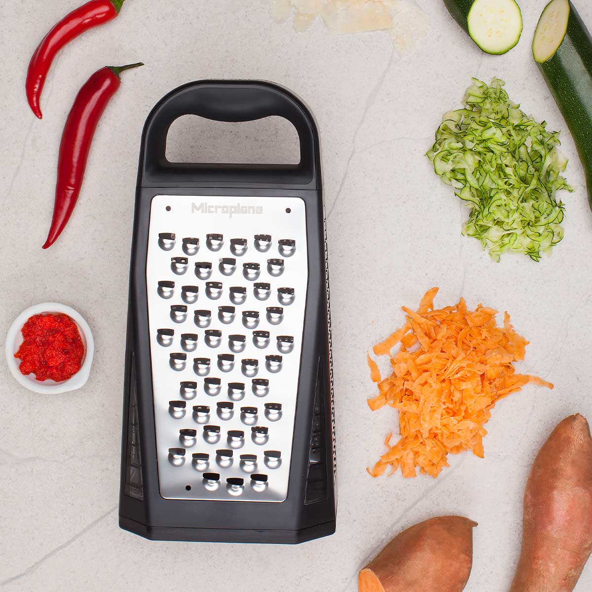 Elite Five Blade Box Grater with Measuring Cup