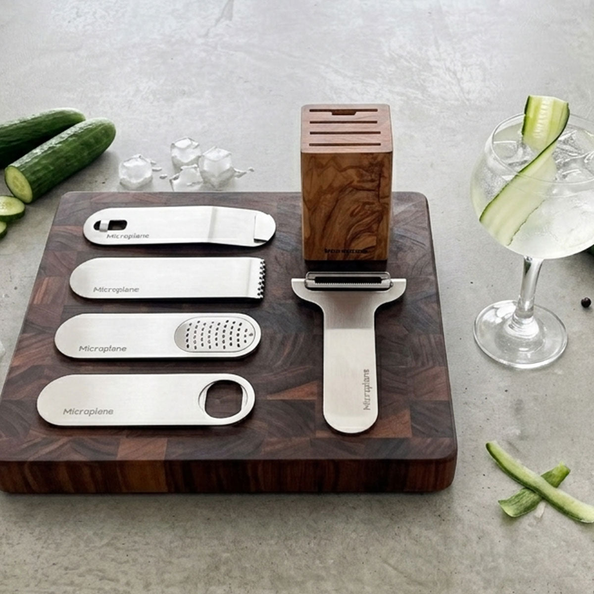 5-Piece Cocktail Bar Tool Set with Storage Block – Citrus Zester, Peeler & Knife
